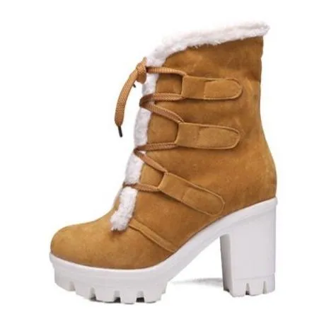 Women winter plush warm chunky heel platform short boots